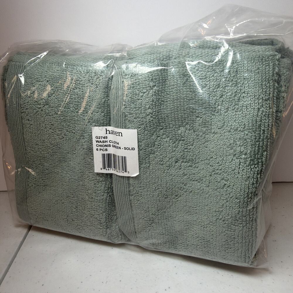 HAVEN Chionis Green 6 Piece Washcloth Set of 6 - Turkish Cotton